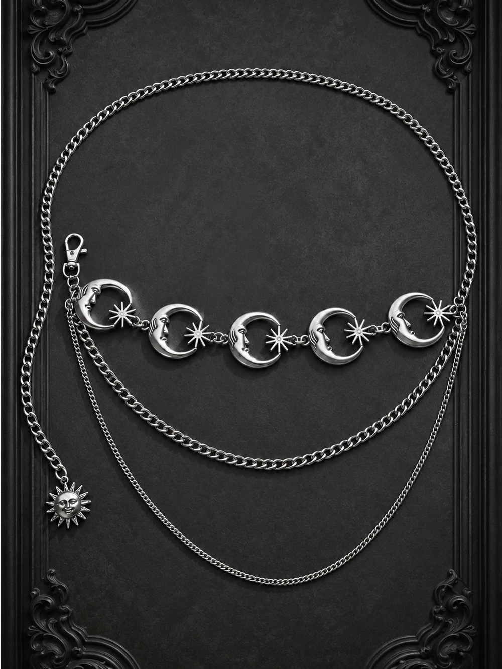 Silver tone Celestial Moon & Star Chain Belt - Picture 4 of 4